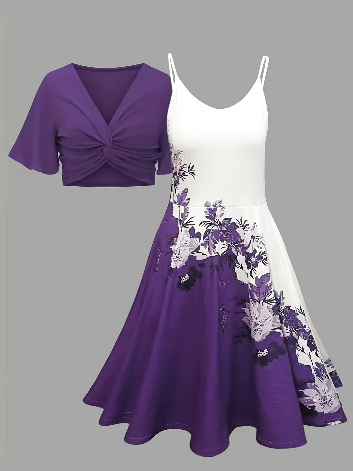 Women Summer Vacation Floral Dress & Top 2-Piece Set