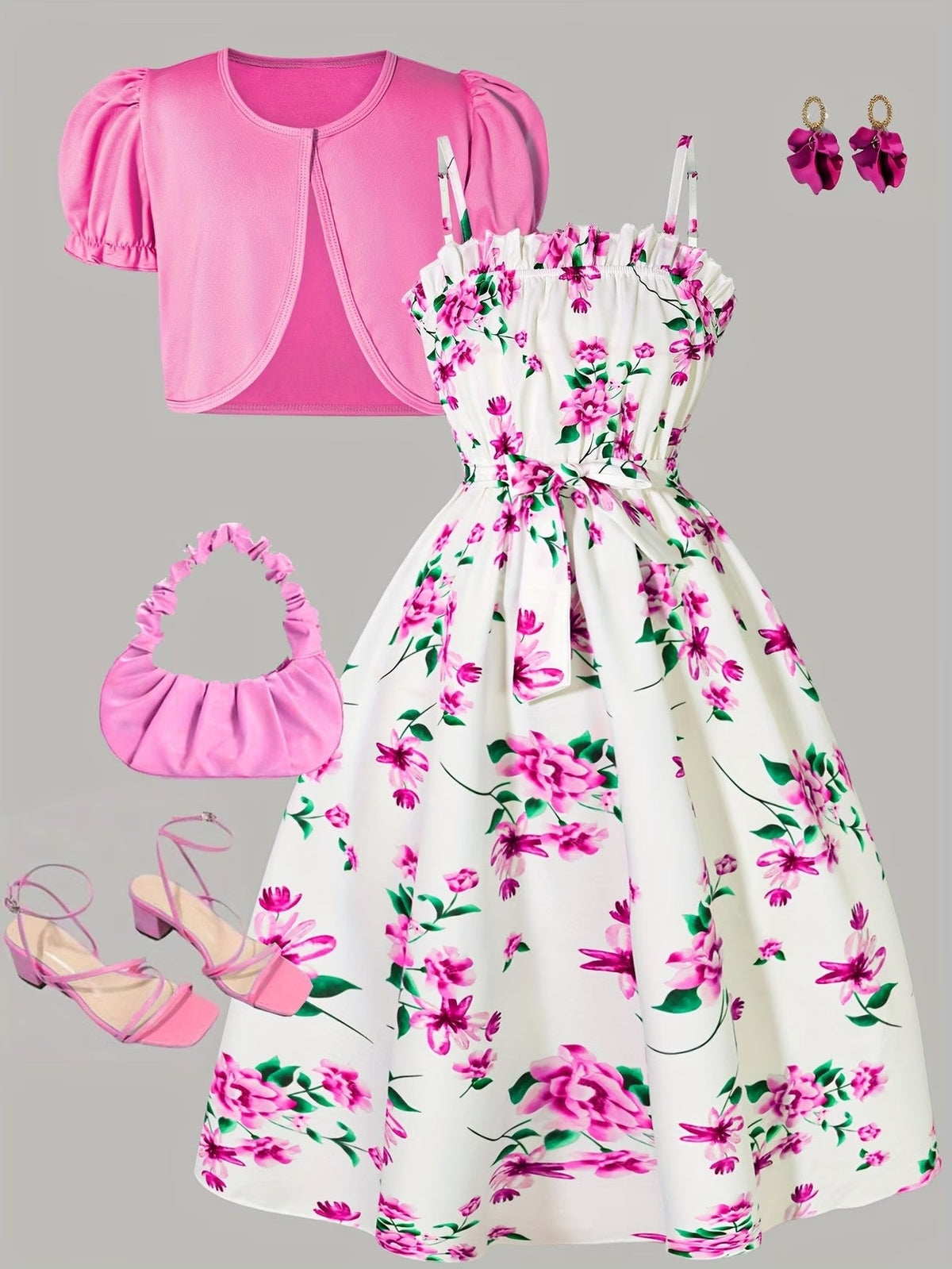 Girls Floral Dress & Cardigan 2-Piece Set