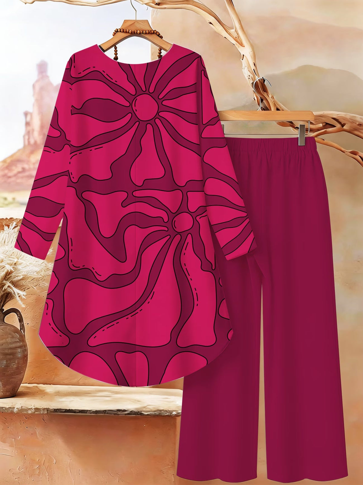 Elegant Botanical Print 2-Piece Women’s Co-Ord Set