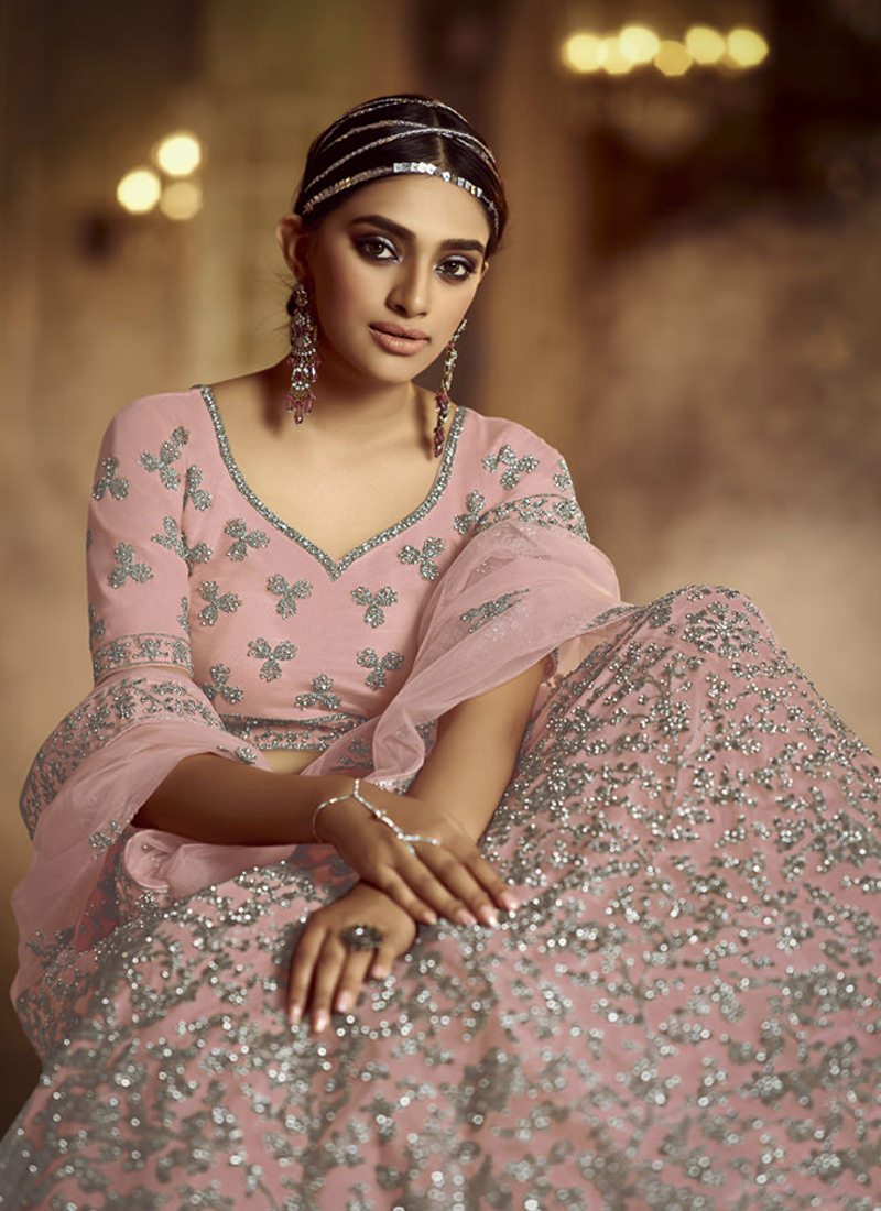 Classy Pink Dori Zarkan Soft Net Lehenga Choli Set