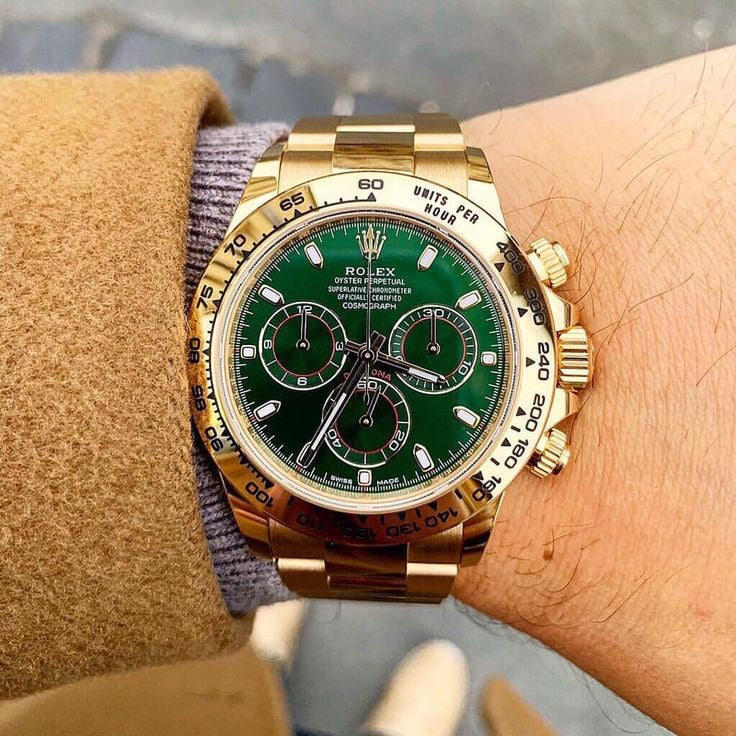 Role_x Daytona Gold/Green Chain Watch