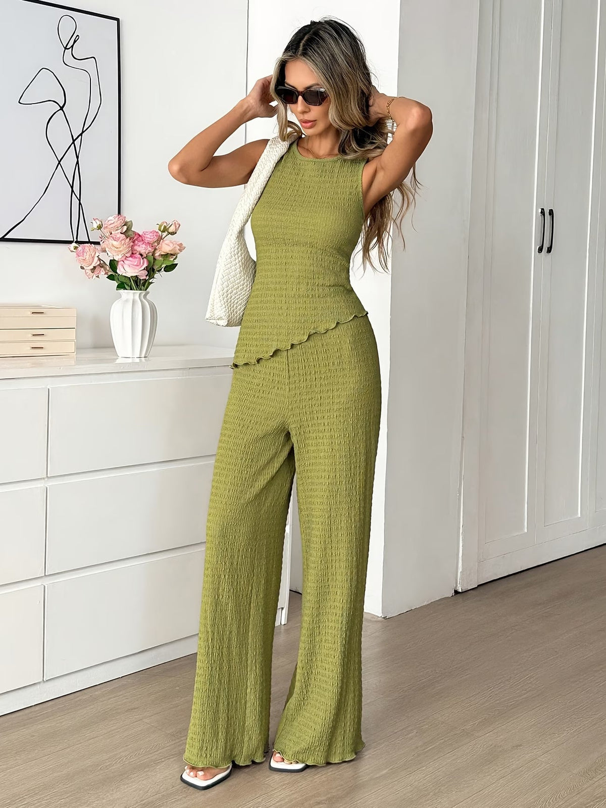Olive Luxe Irregular Co-Ord Set