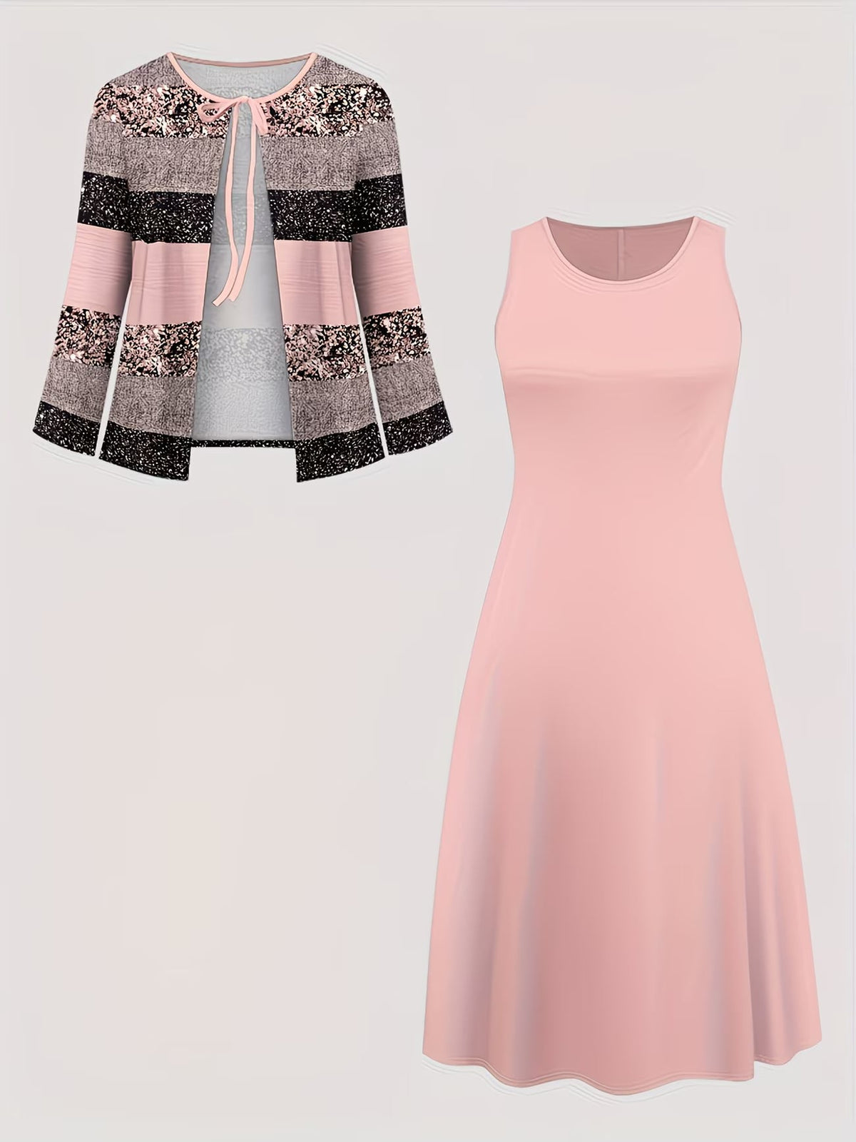 Women's Botanical Print Dress & Tie-Front Cardigan Two-Piece Set