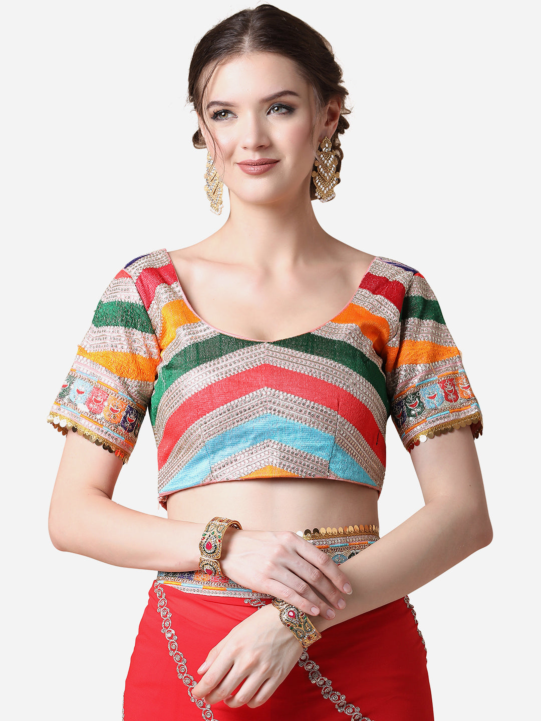 Red Ethnic Gotta Patti Georgette Saree with Blouse