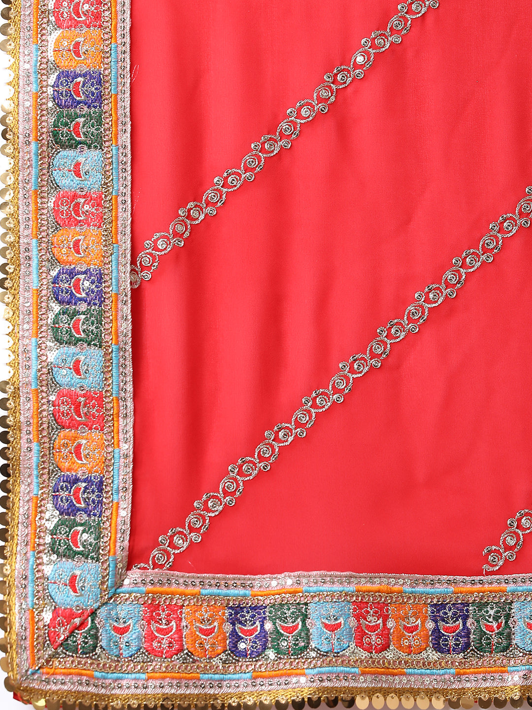 Red Ethnic Gotta Patti Georgette Saree with Blouse