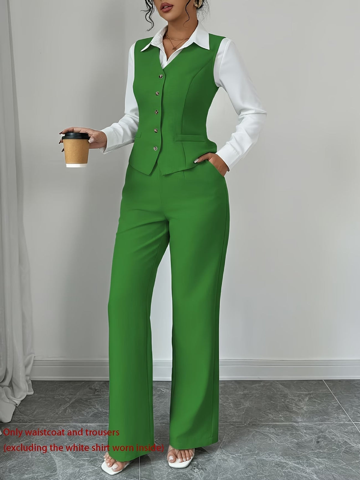 Women's Sleeveless Waist-Cinched Vest & Wide-Leg Pants Two-Piece Set