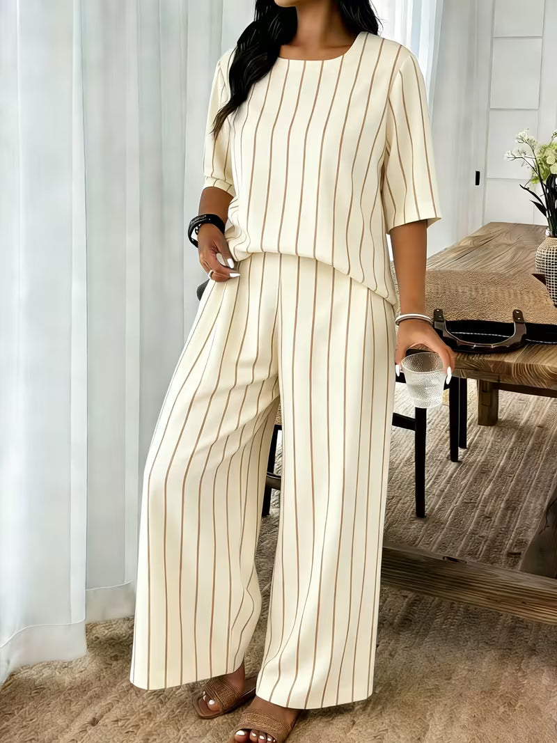 Women’s Plus-Size Casual 2-Piece Set – Off-Shoulder Batwing Top & Printed Pants