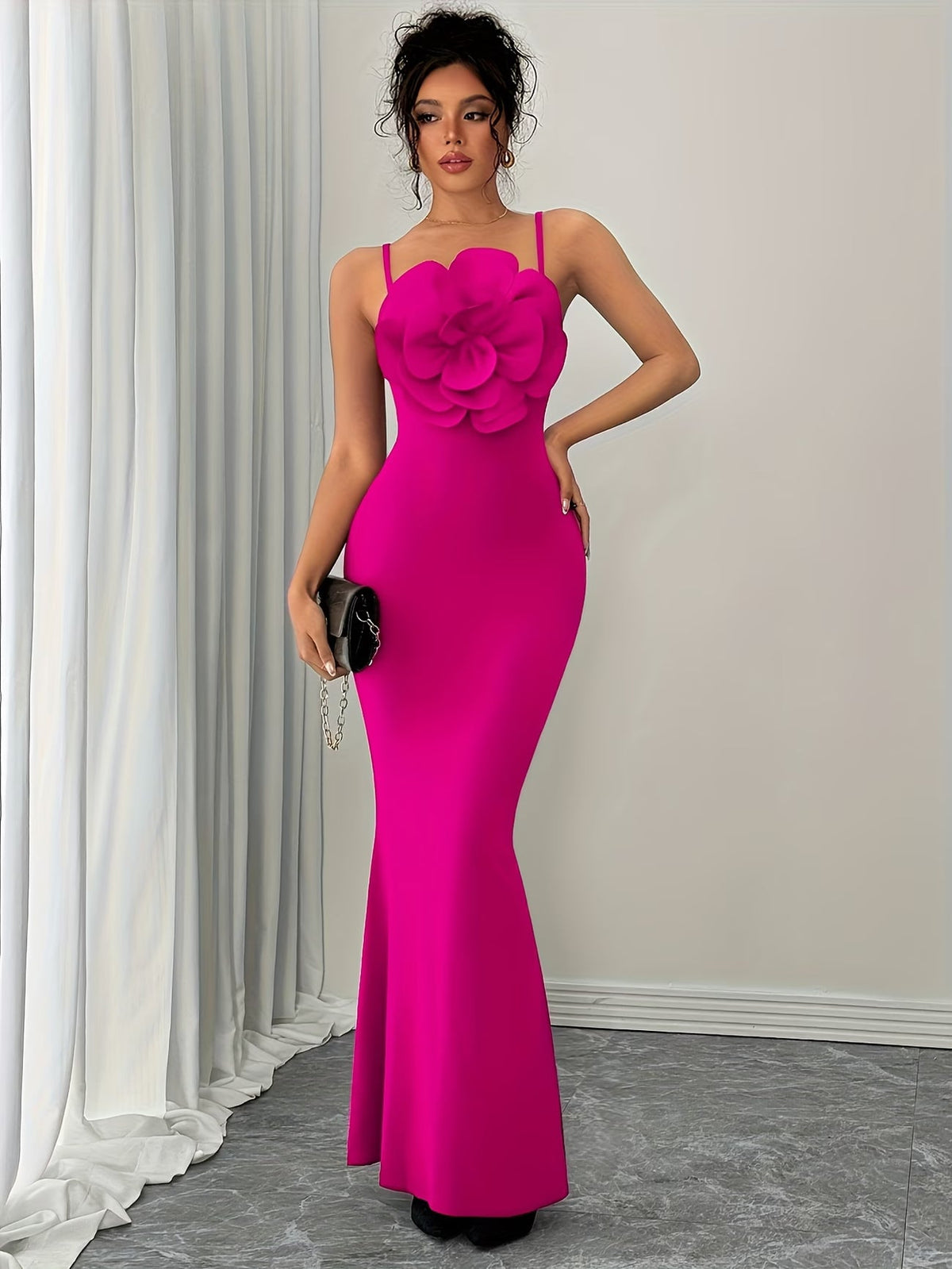 Women's Elegant 3D Floral Statement Maxi Dress