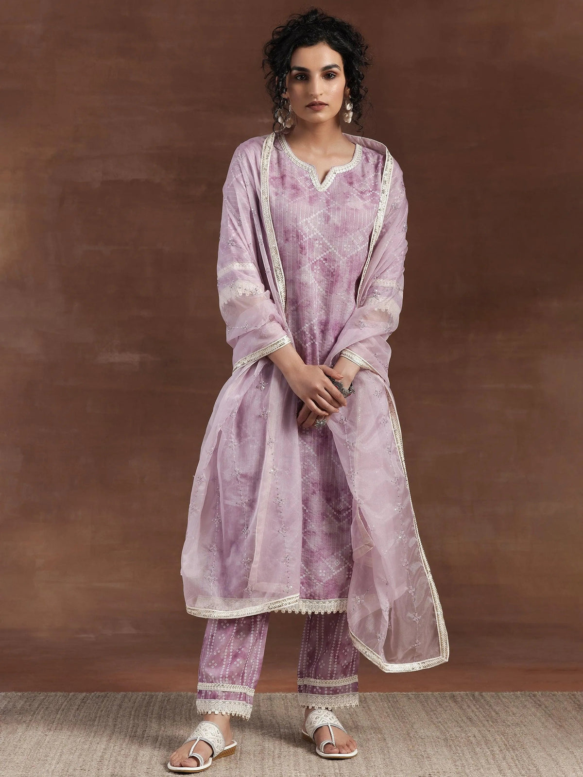 Anouk Purple Printed Cotton Straight Suit With Dupatta