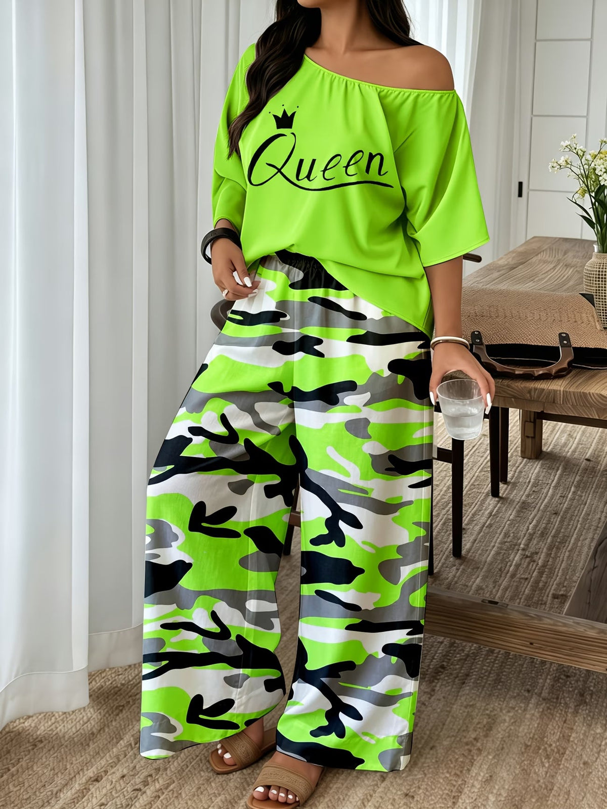Neon Queen Camo Lounge Co-Ord Set