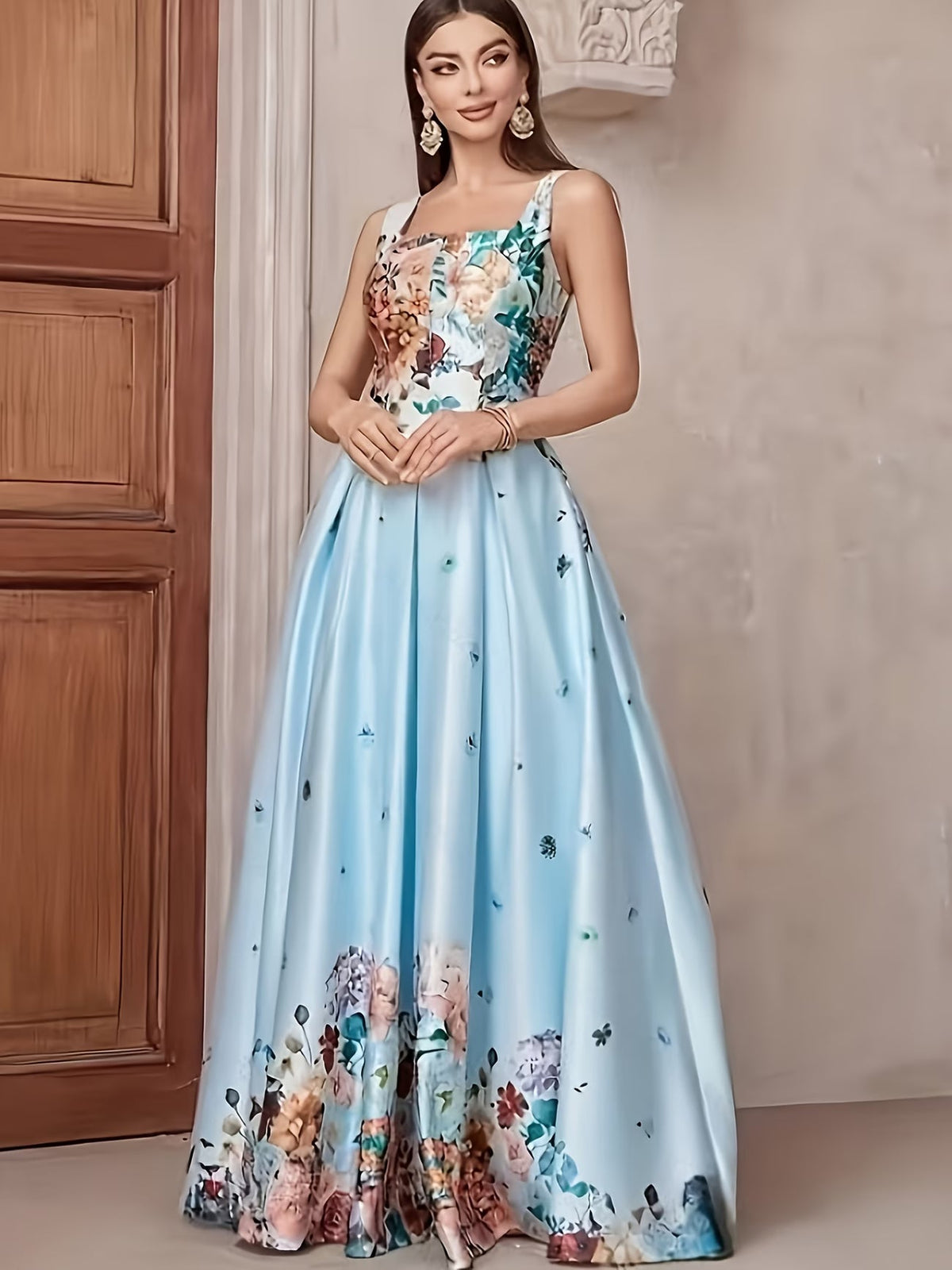 Women's Elegant Floral Print Evening Maxi Dress