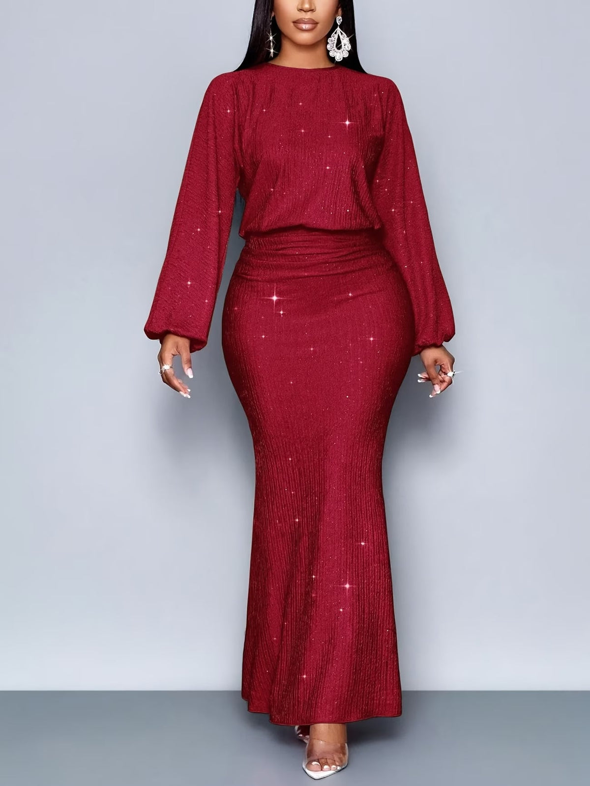 Women's Elegant Mermaid Hem Long Sleeve Bodycon Dress