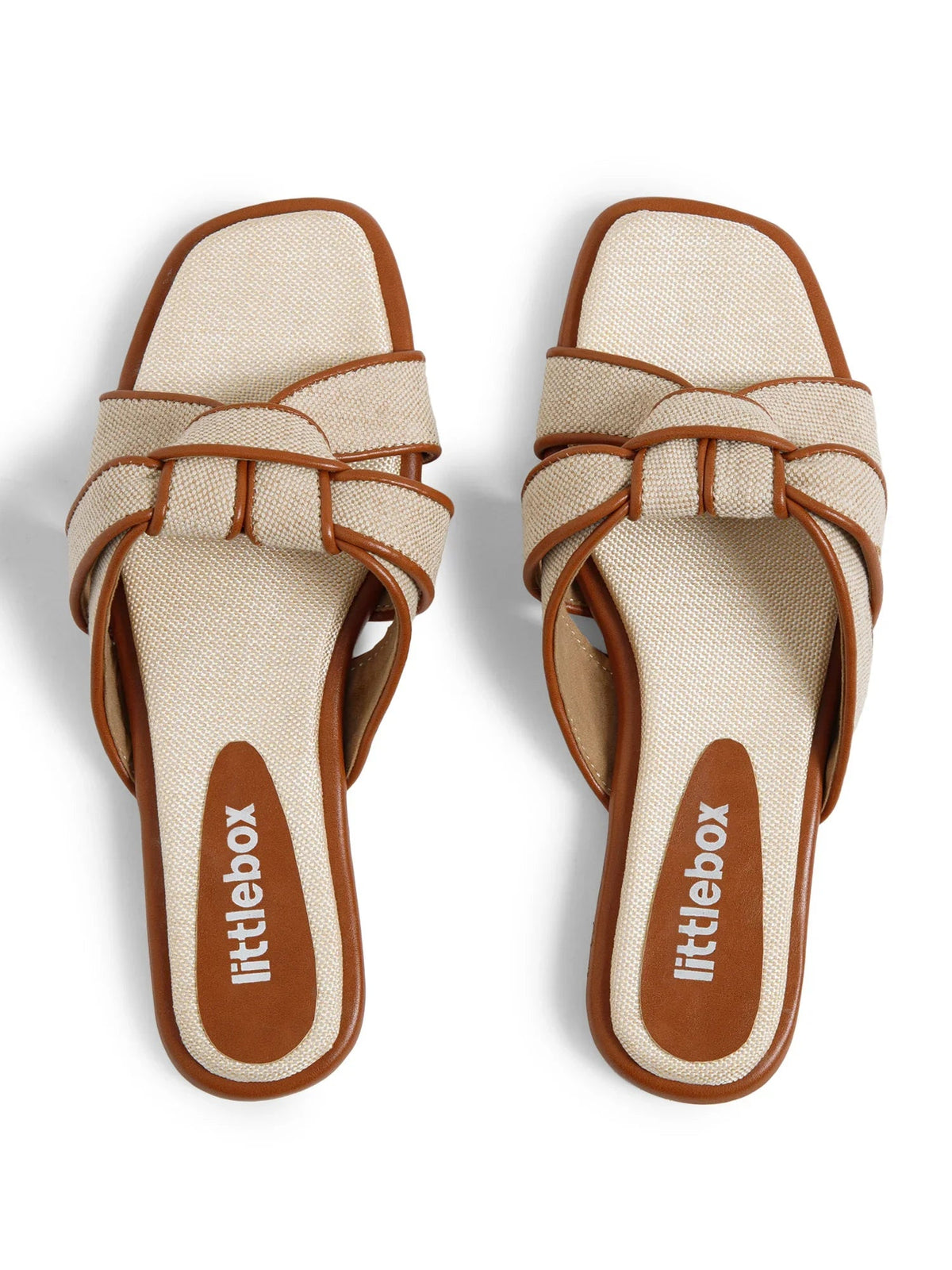 Tan Woven-Textured Multi-Strap Slides
