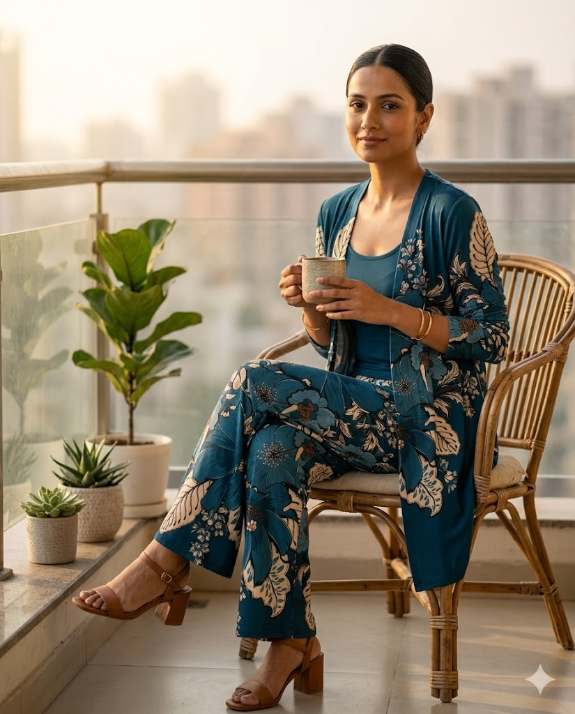 Floral Embroidered 3 Piece Linen Co-ord Set for Women — Jacket Vest and Wide Leg Pants