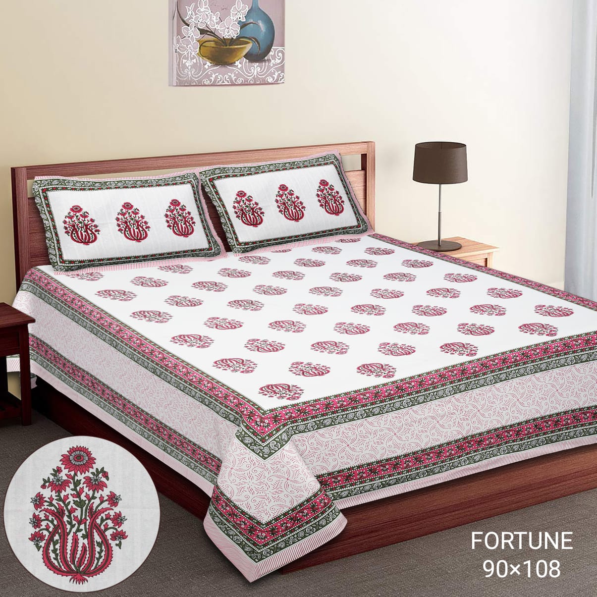 King-Size Bed Sheet Set with 2 Pillow Covers (Cotton Autoloom Fabric)
