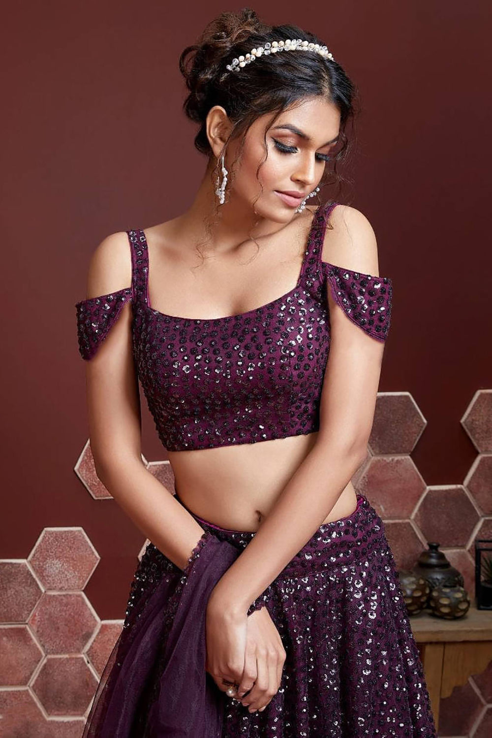 Wonderful Purple Sequins Embordered Soft Net Party Wear Lehenga