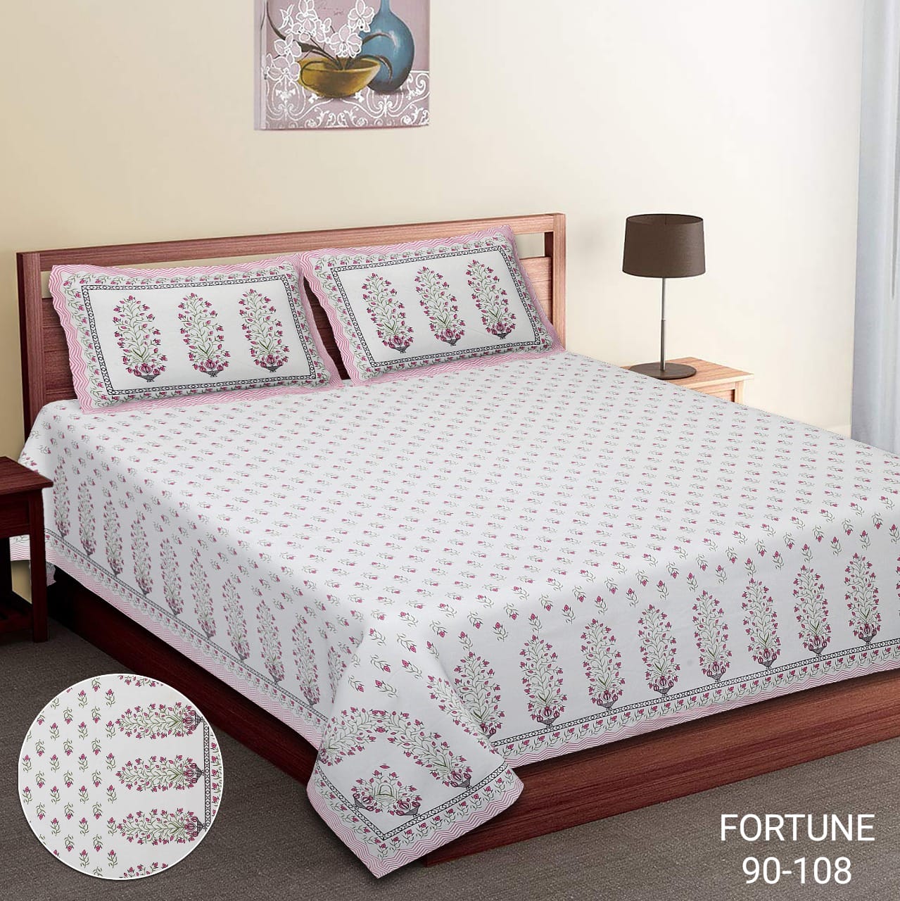 King-Size Bed Sheet Set with 2 Pillow Covers (Cotton Autoloom Fabric)