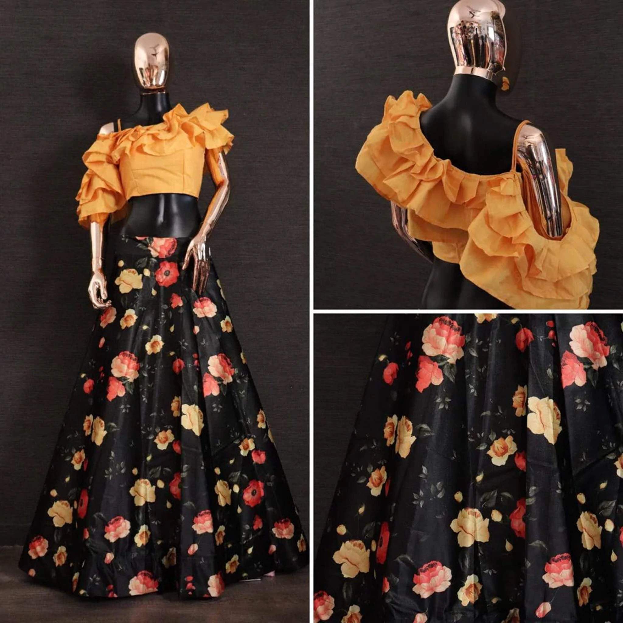 New Crop Top Lehenga with Printed Flower Design