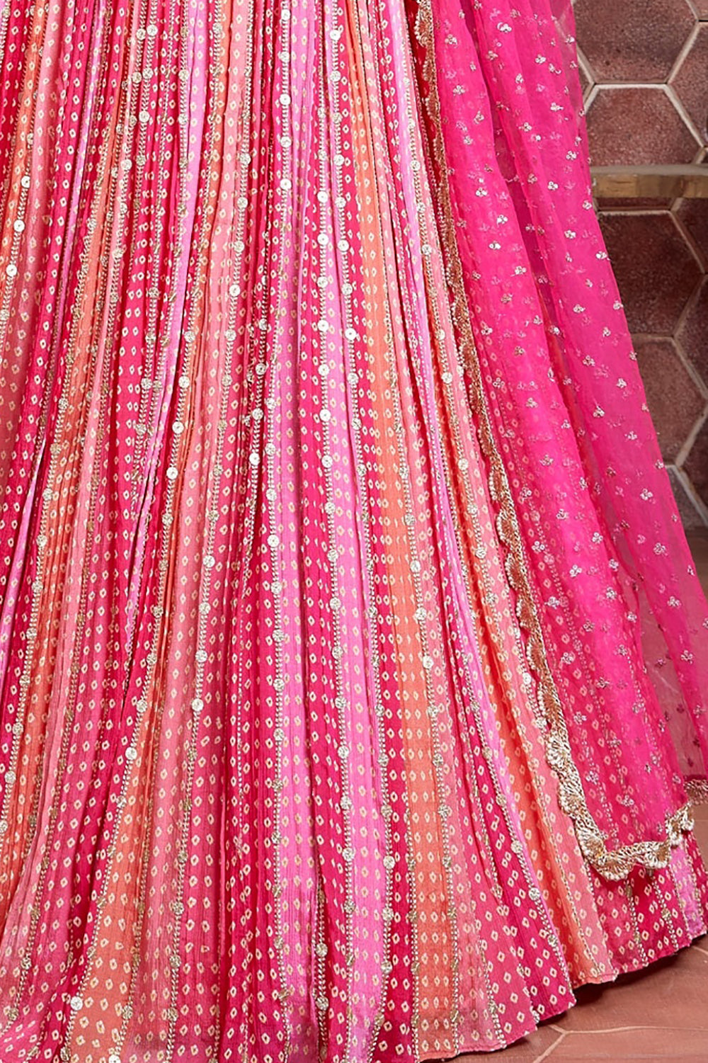 Wonderful Pink Digital Print Chinnon Silk Engagement Wear Lehenga Choli