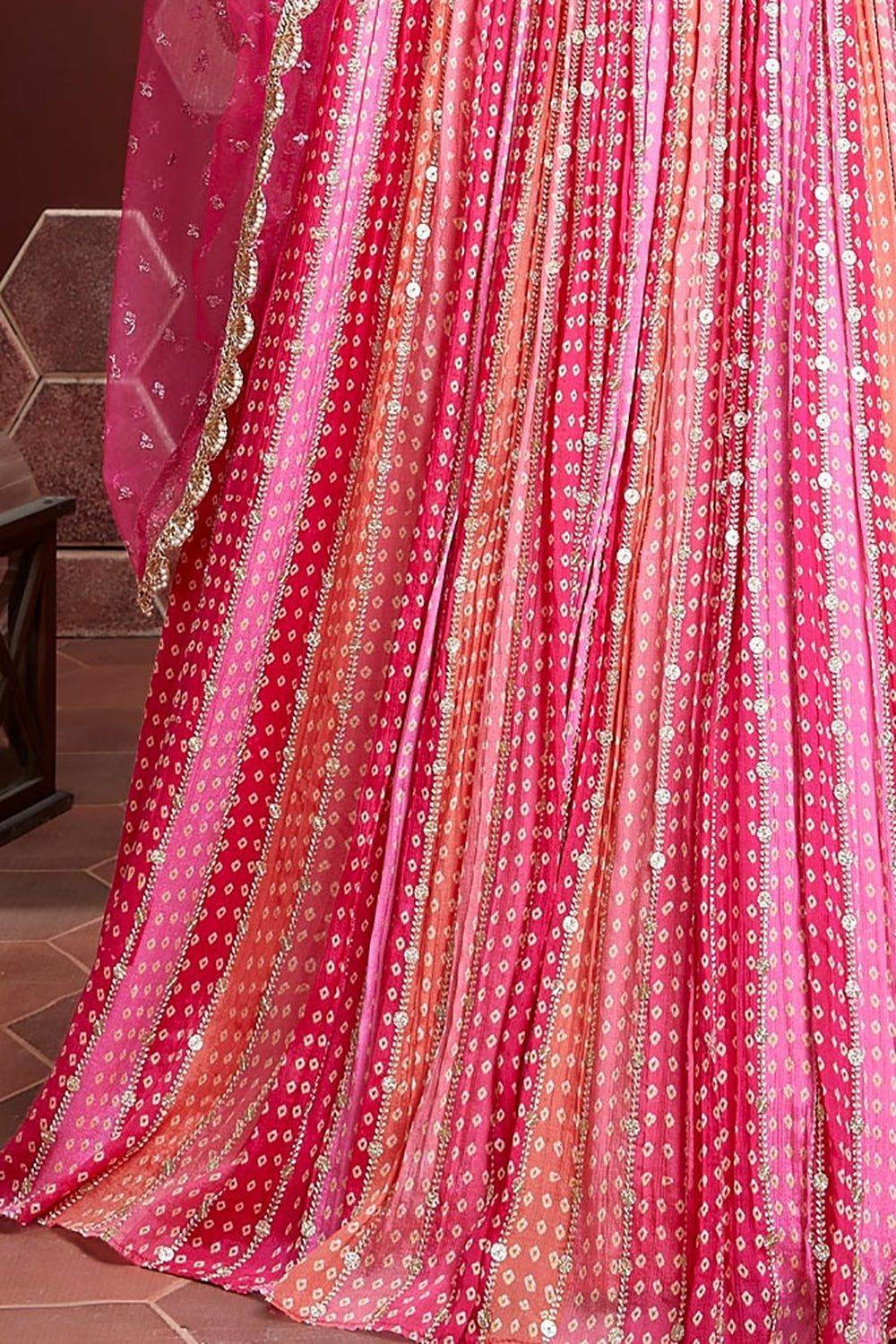 Wonderful Pink Digital Print Chinnon Silk Engagement Wear Lehenga Choli