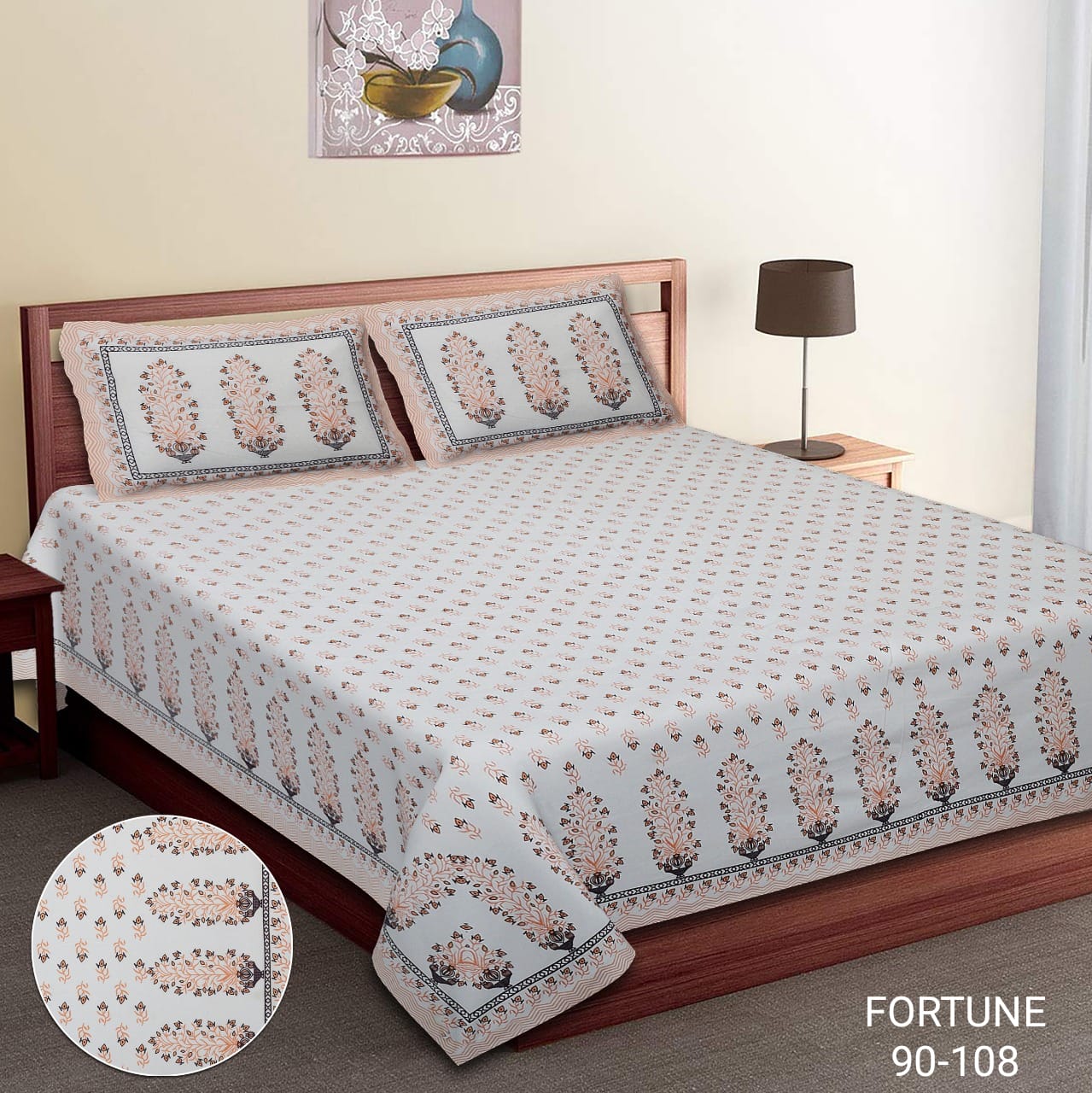 King-Size Bed Sheet Set with 2 Pillow Covers (Cotton Autoloom Fabric)