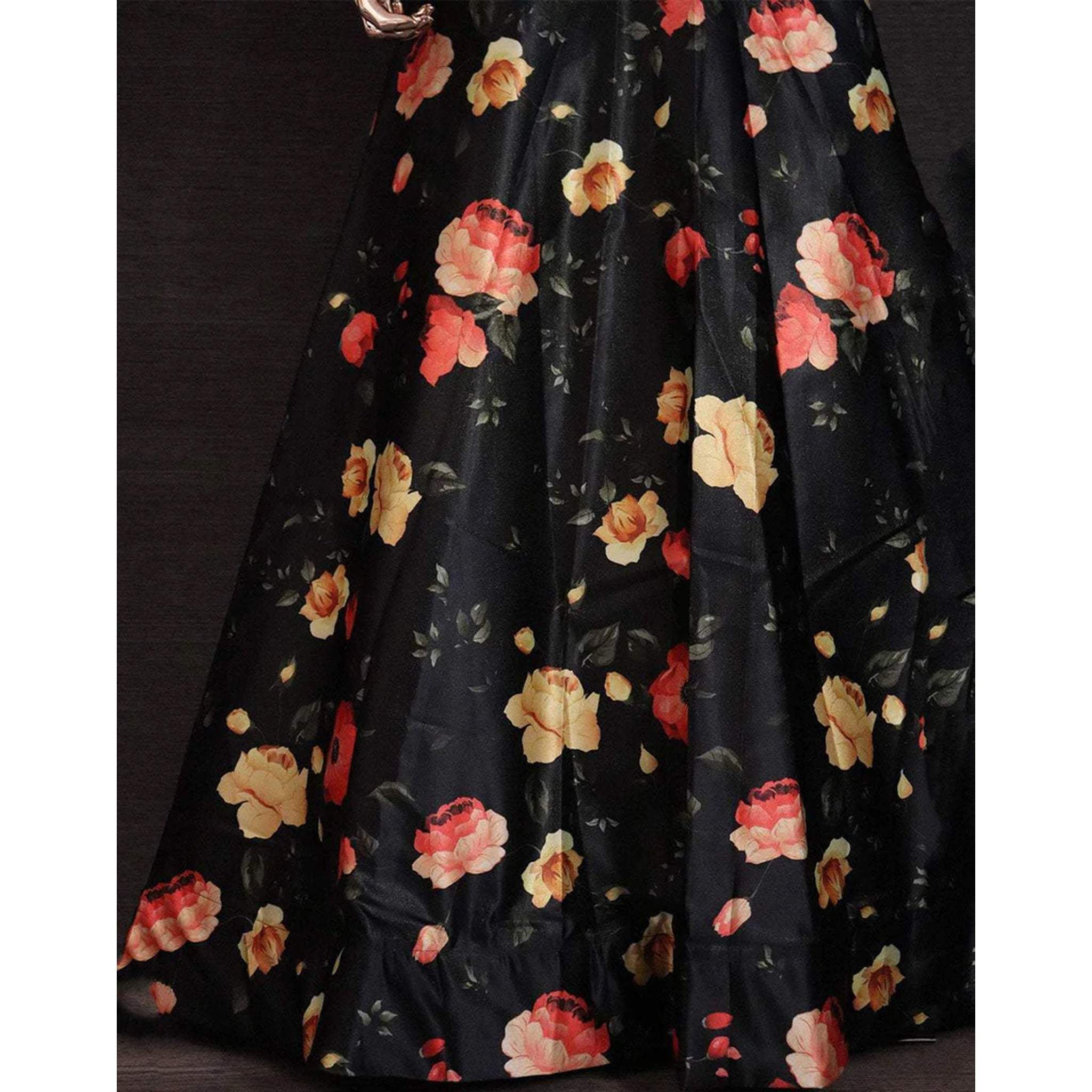 New Crop Top Lehenga with Printed Flower Design