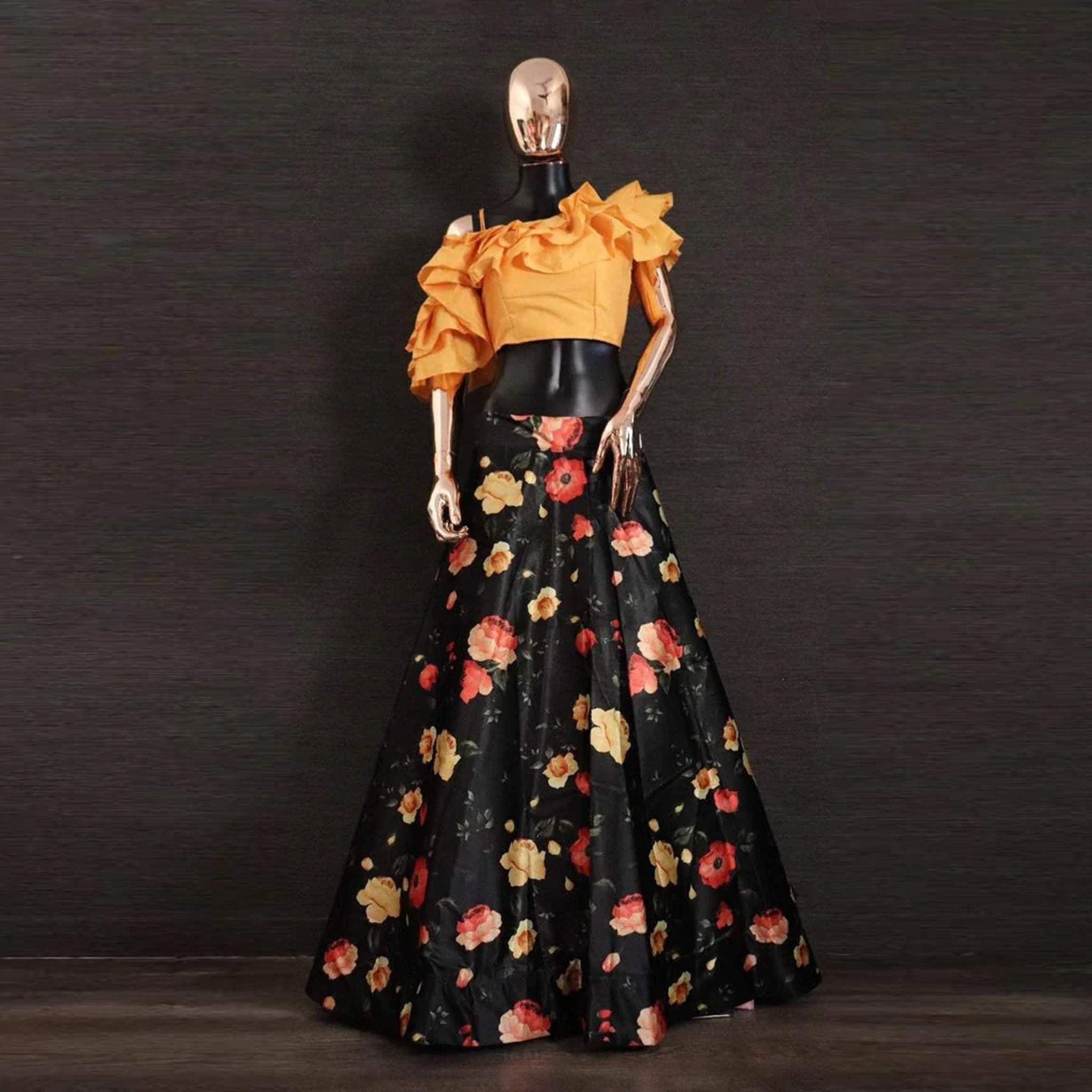 New Crop Top Lehenga with Printed Flower Design