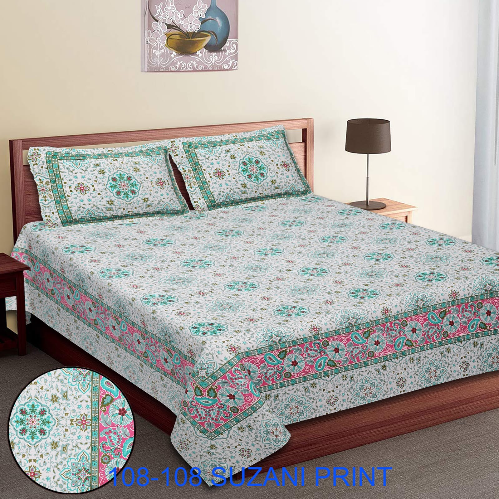 108x108 Inches Cotton Autoloom Bedsheet with 2 Zipper Pillow Covers