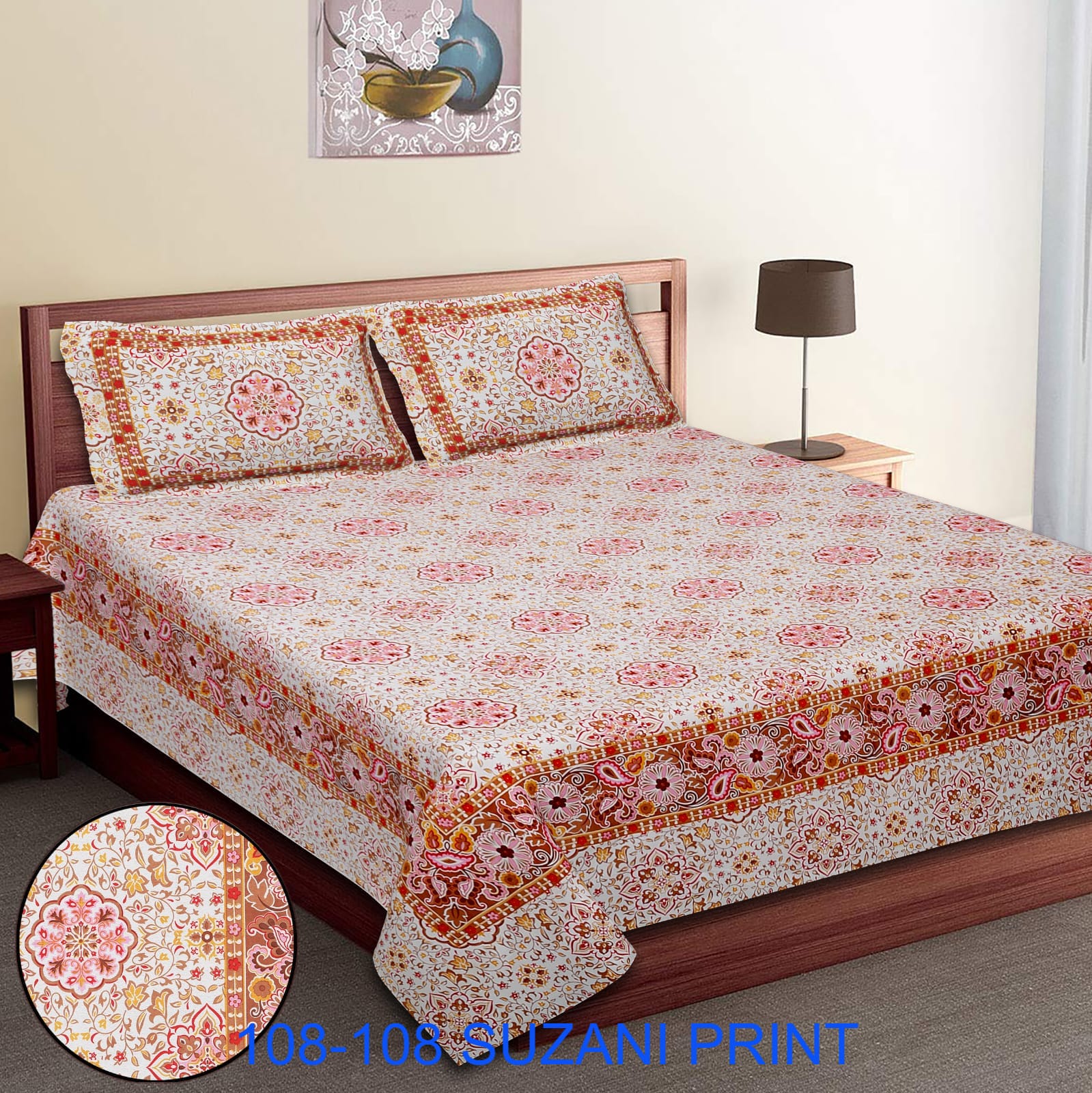 108x108 Inches Cotton Autoloom Bedsheet with 2 Zipper Pillow Covers
