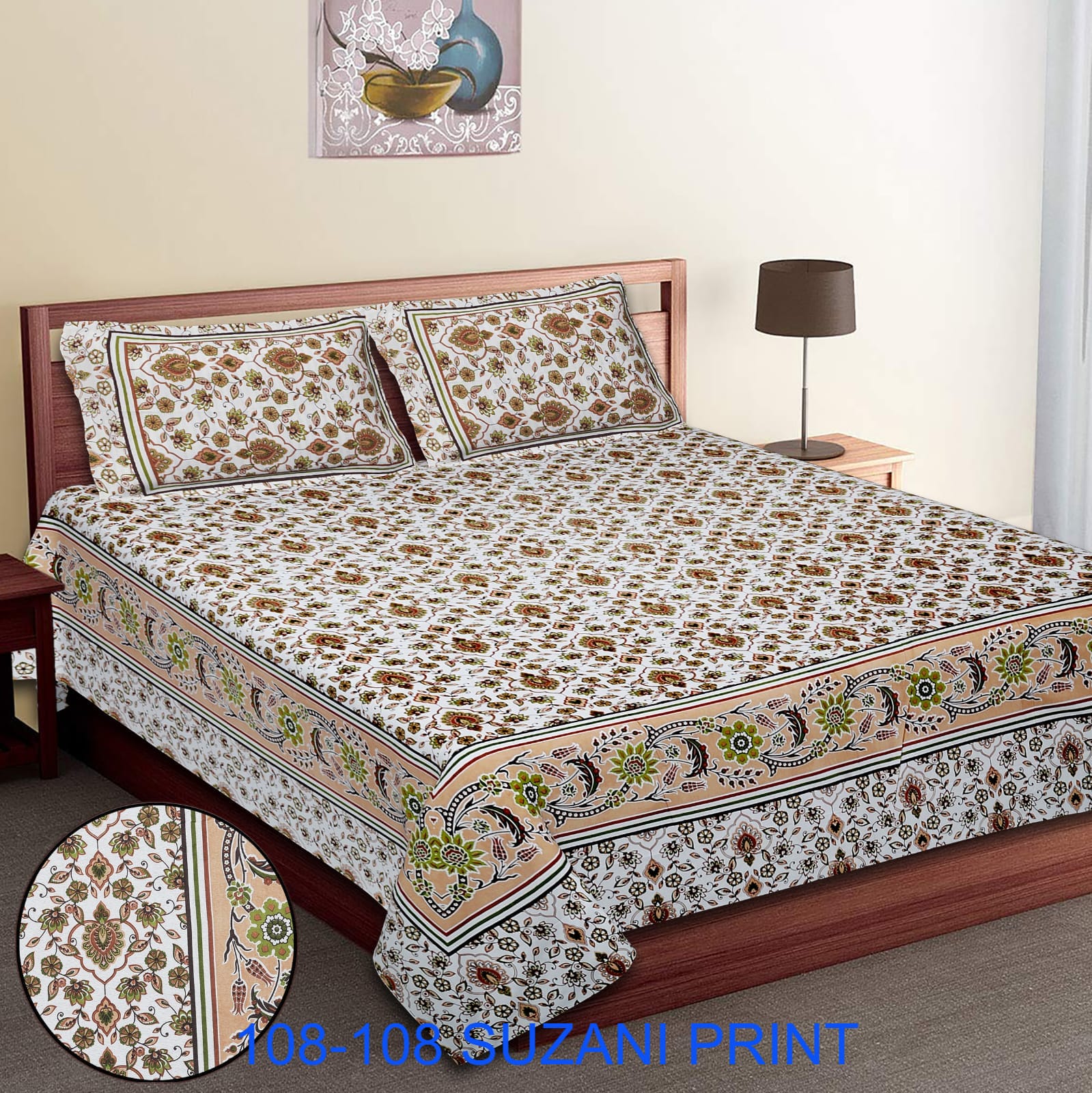 108x108 Inches Cotton Autoloom Bedsheet with 2 Zipper Pillow Covers