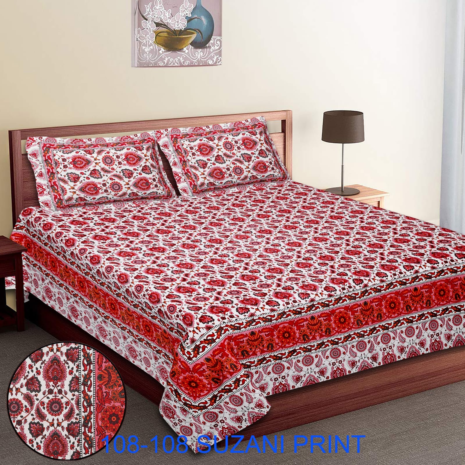 108x108 Inches Cotton Autoloom Bedsheet with 2 Zipper Pillow Covers