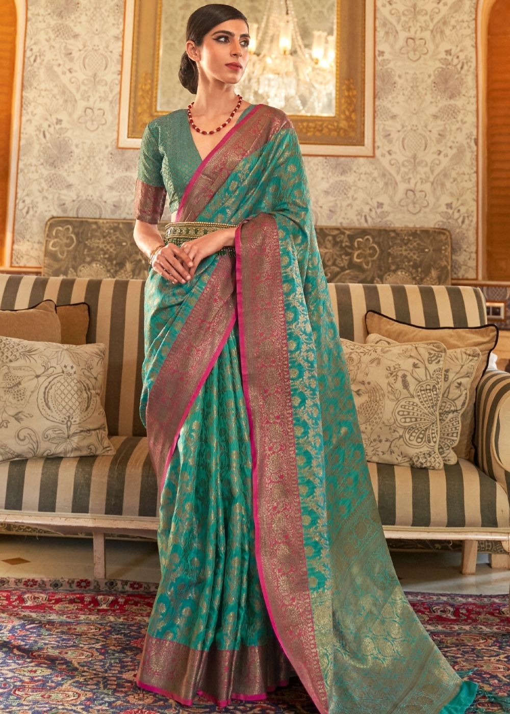 Sea Green Woven Banarasi Tussar Silk Saree : Top Pick