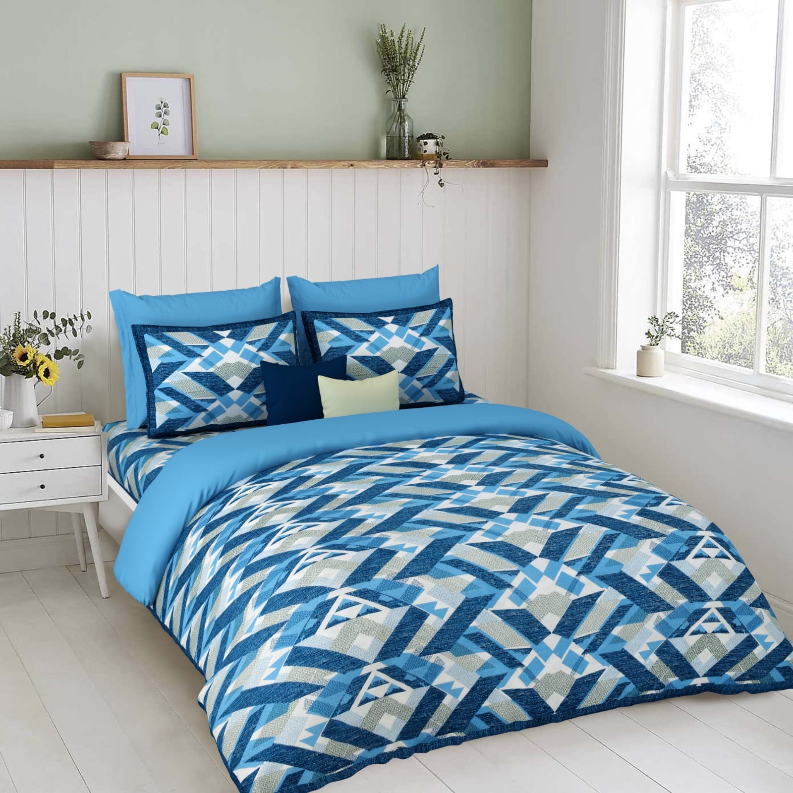 100"x100" Cotton Bed Sheet with Flap Pillowcases (18"x27")
