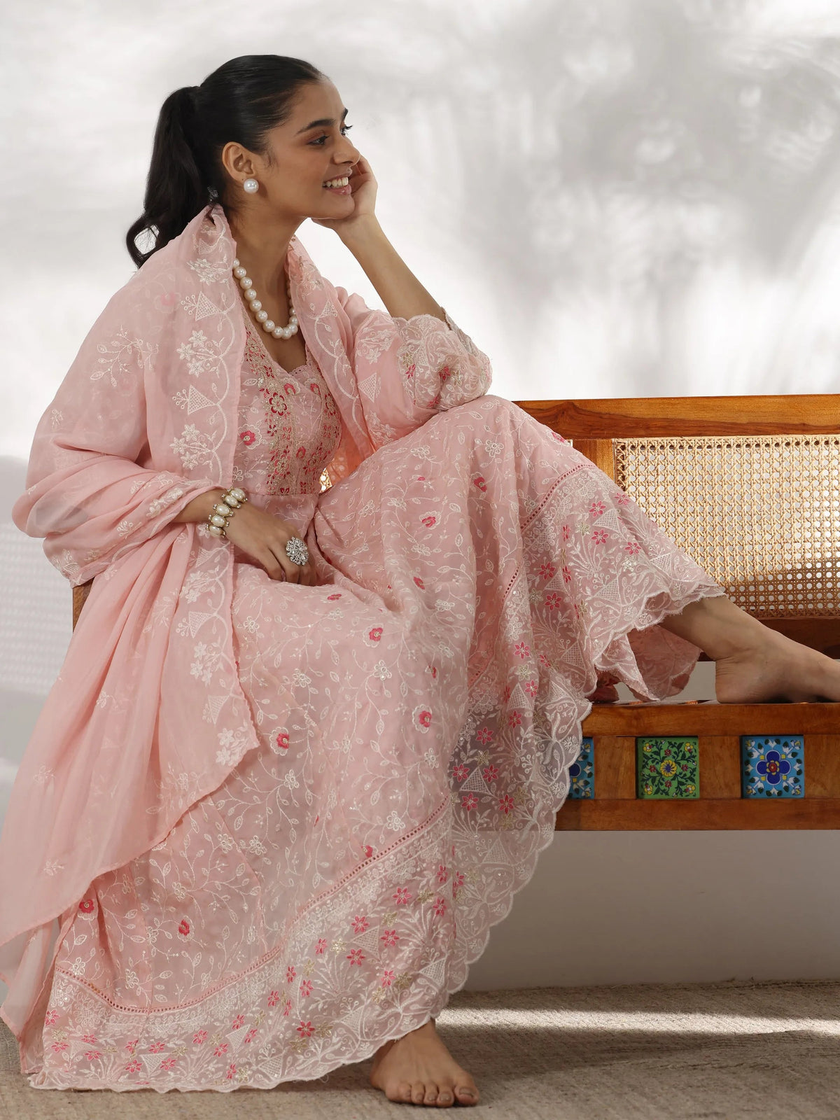 Anouk Pink Embroidered Organza Anarkali Suit With Dupatta