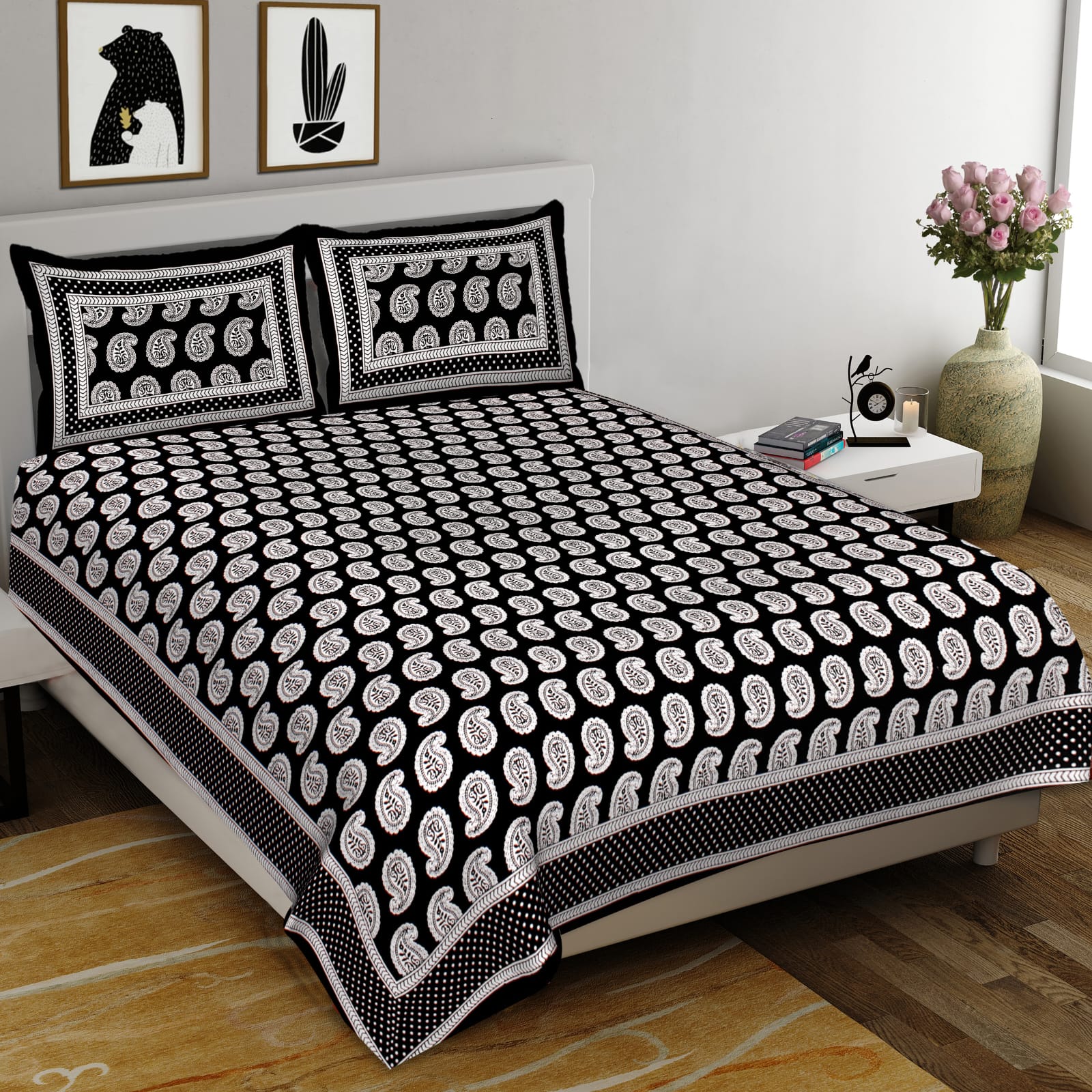 King Size Cotton Bedsheet Set - 90 × 108 inches with 2 Pillow Covers