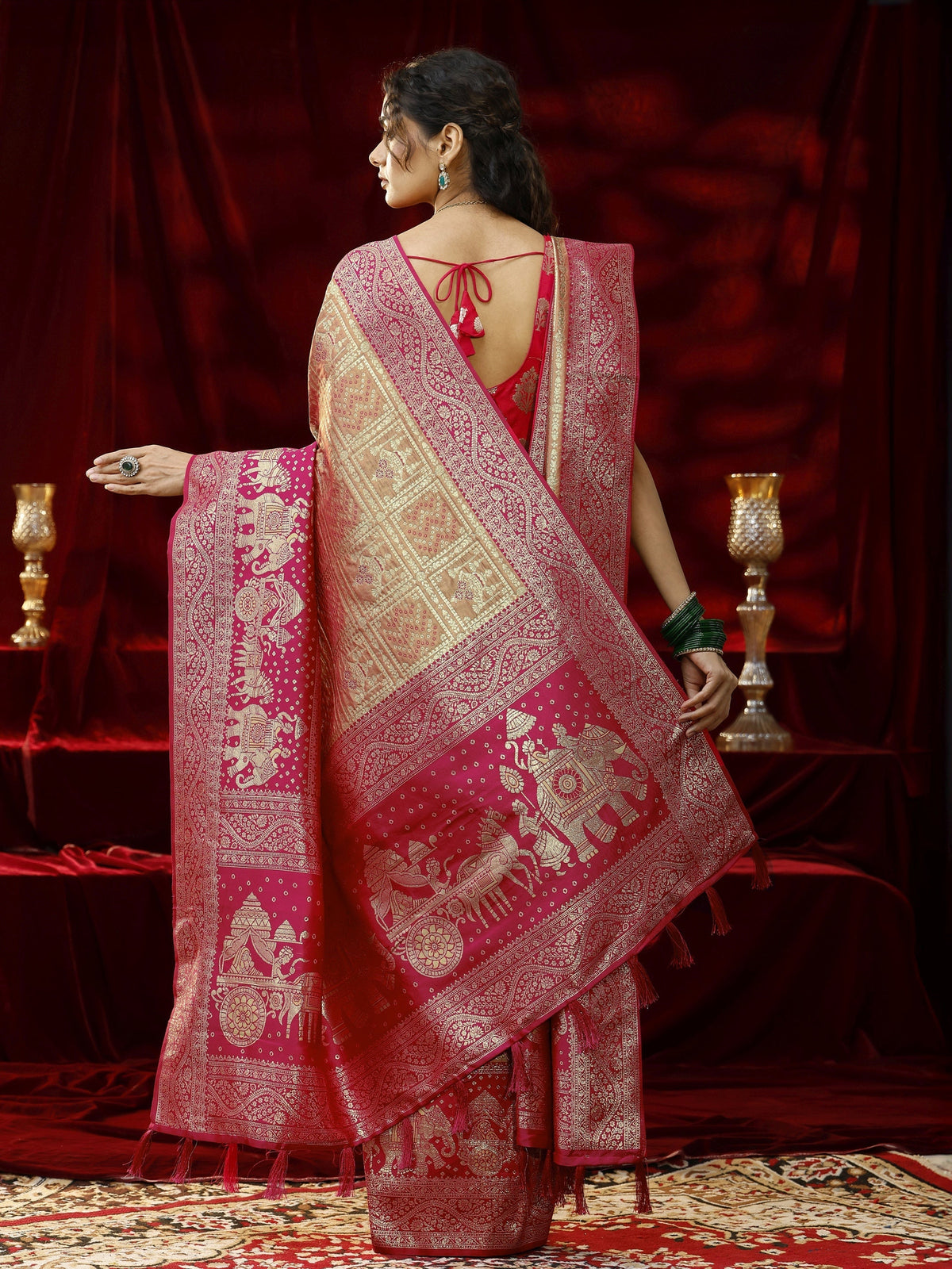 Anouk Mustard Badhani Woven Design Silk blend Saree with dupatta