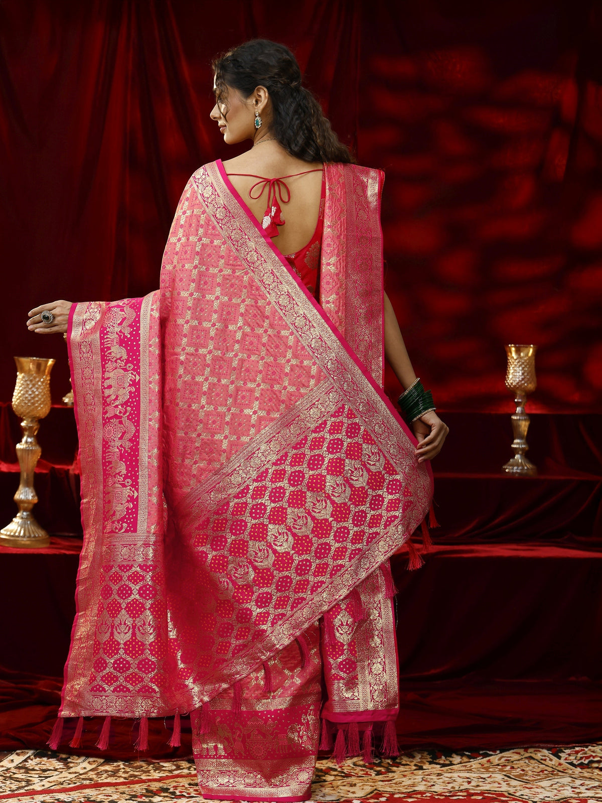 Anouk Peach Badhani Woven Design Silk blend Saree with dupatta