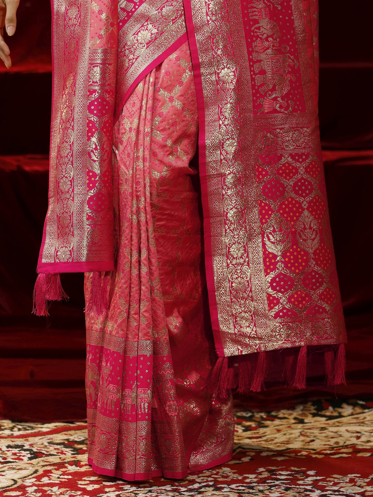Anouk Peach Badhani Woven Design Silk blend Saree with dupatta