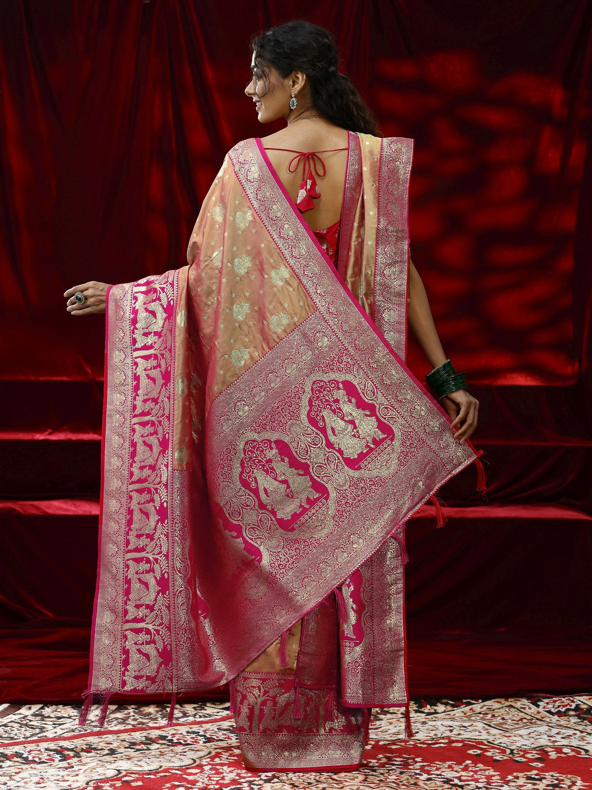 Anouk Mustard Badhani Woven Design Silk blend Saree with dupatta