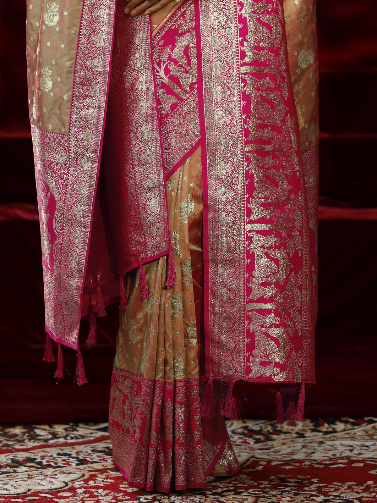 Anouk Mustard Badhani Woven Design Silk blend Saree with dupatta