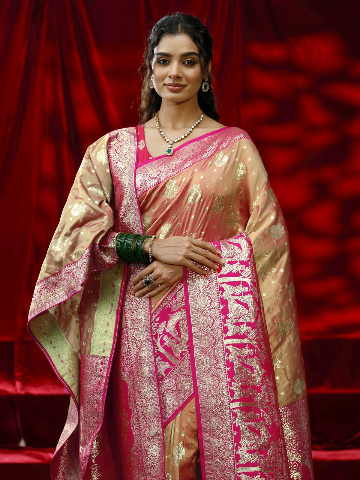 Anouk Mustard Badhani Woven Design Silk blend Saree with dupatta