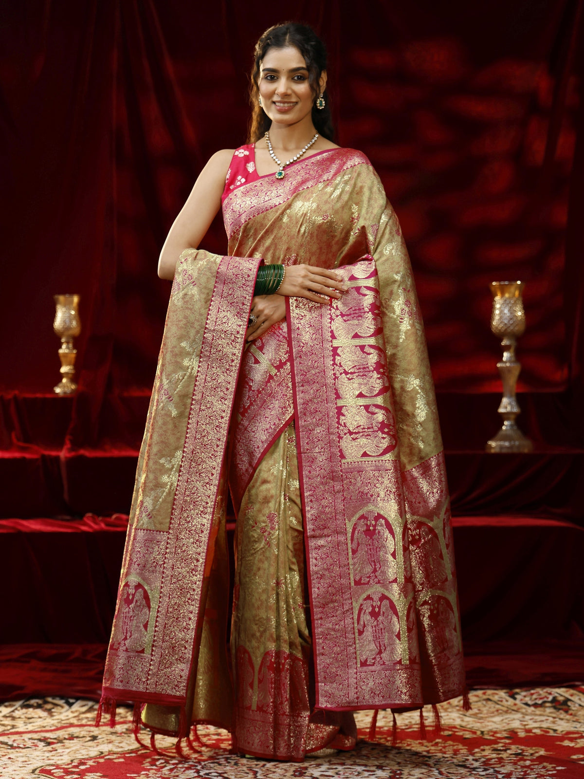 Anouk Mustard Floral Woven Design Silk blend Saree with dupatta