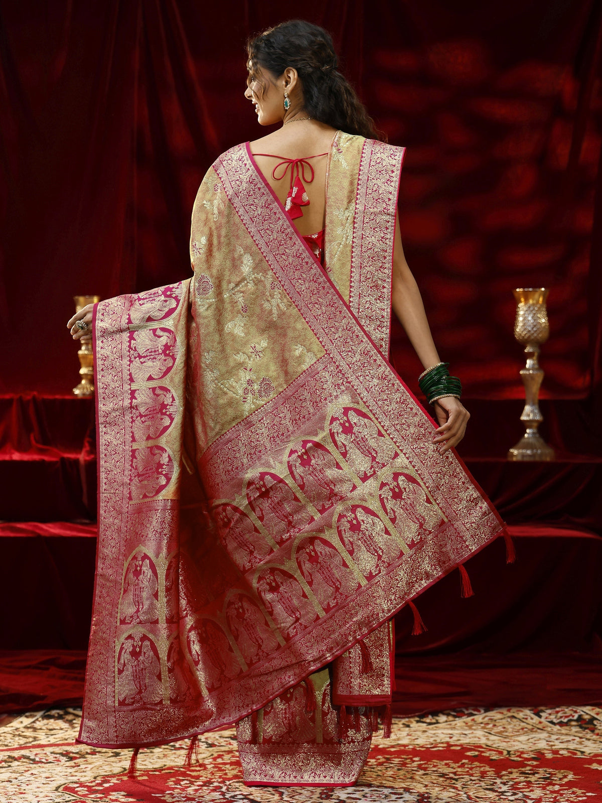 Anouk Mustard Floral Woven Design Silk blend Saree with dupatta