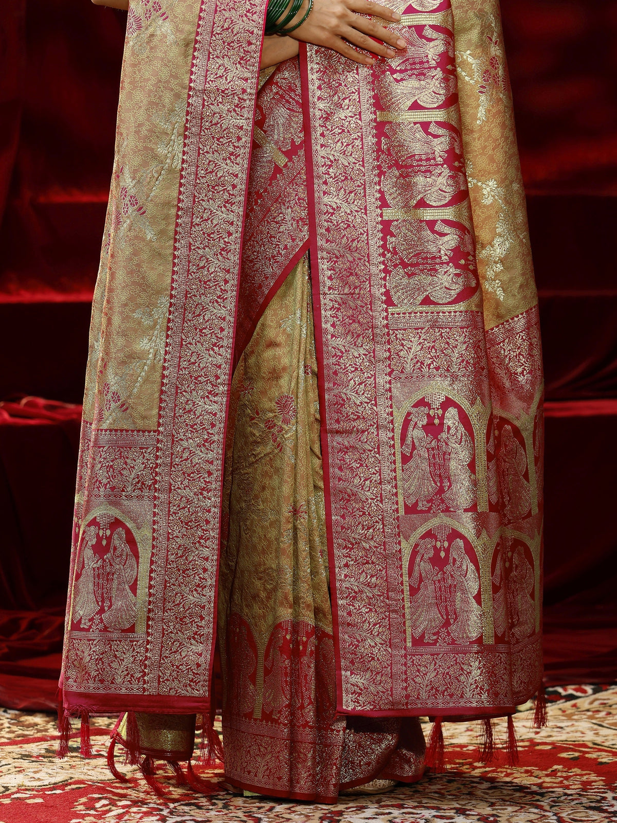 Anouk Mustard Floral Woven Design Silk blend Saree with dupatta