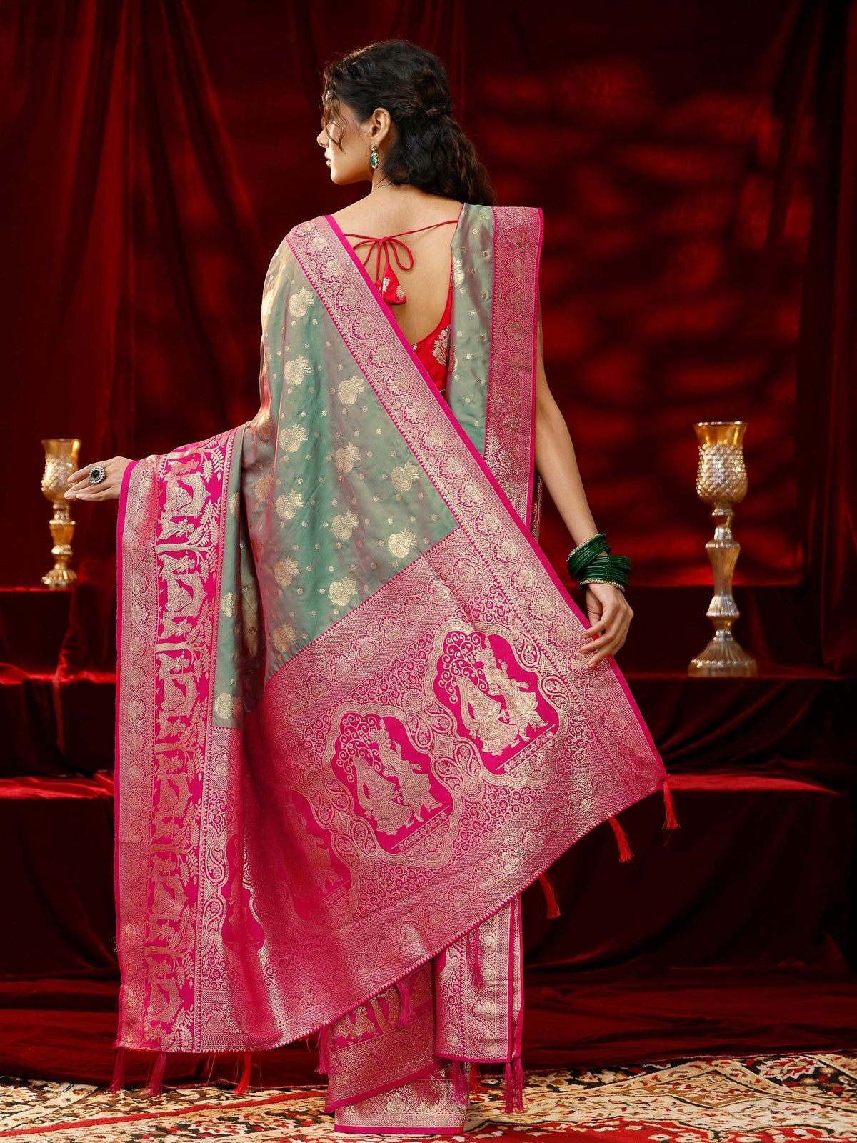 Anouk Grey Ethnic Motif Woven Design Silk blend Saree with dupatta