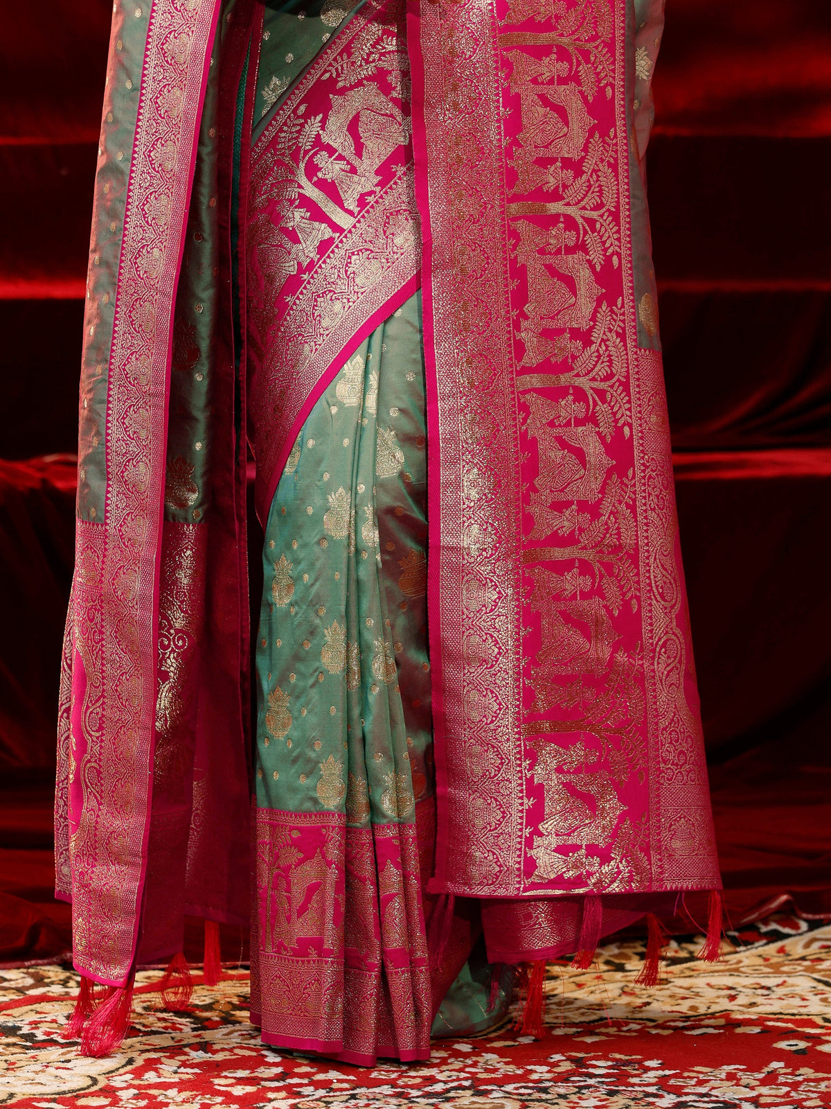 Anouk Grey Ethnic Motif Woven Design Silk blend Saree with dupatta