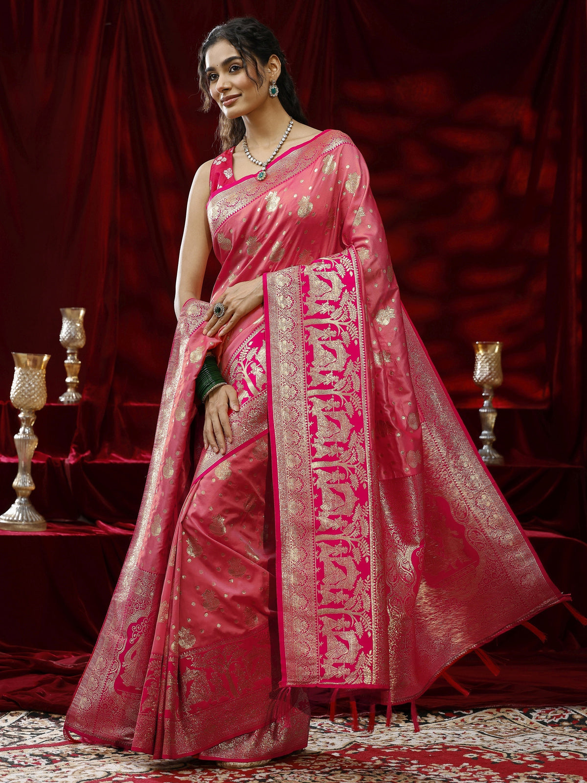 Anouk Peach Ethnic Motif Woven Design Silk blend Saree with dupatta