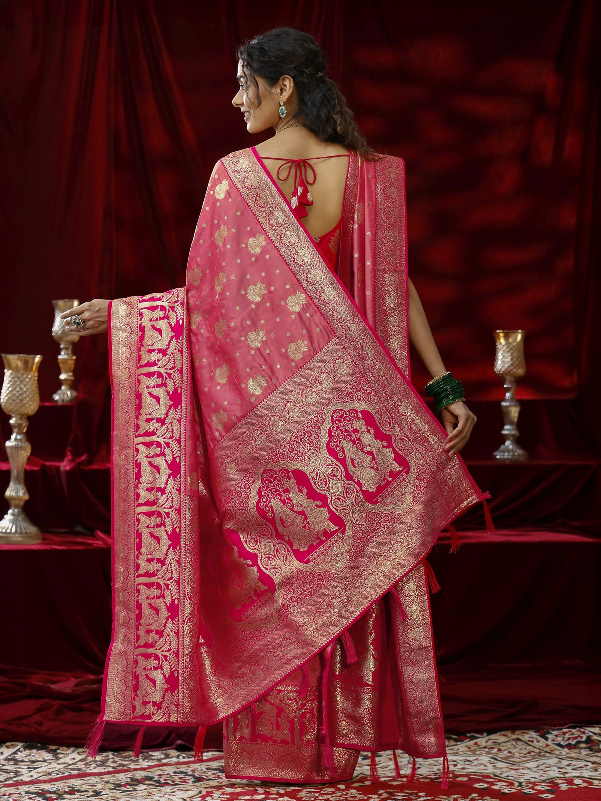 Anouk Peach Ethnic Motif Woven Design Silk blend Saree with dupatta
