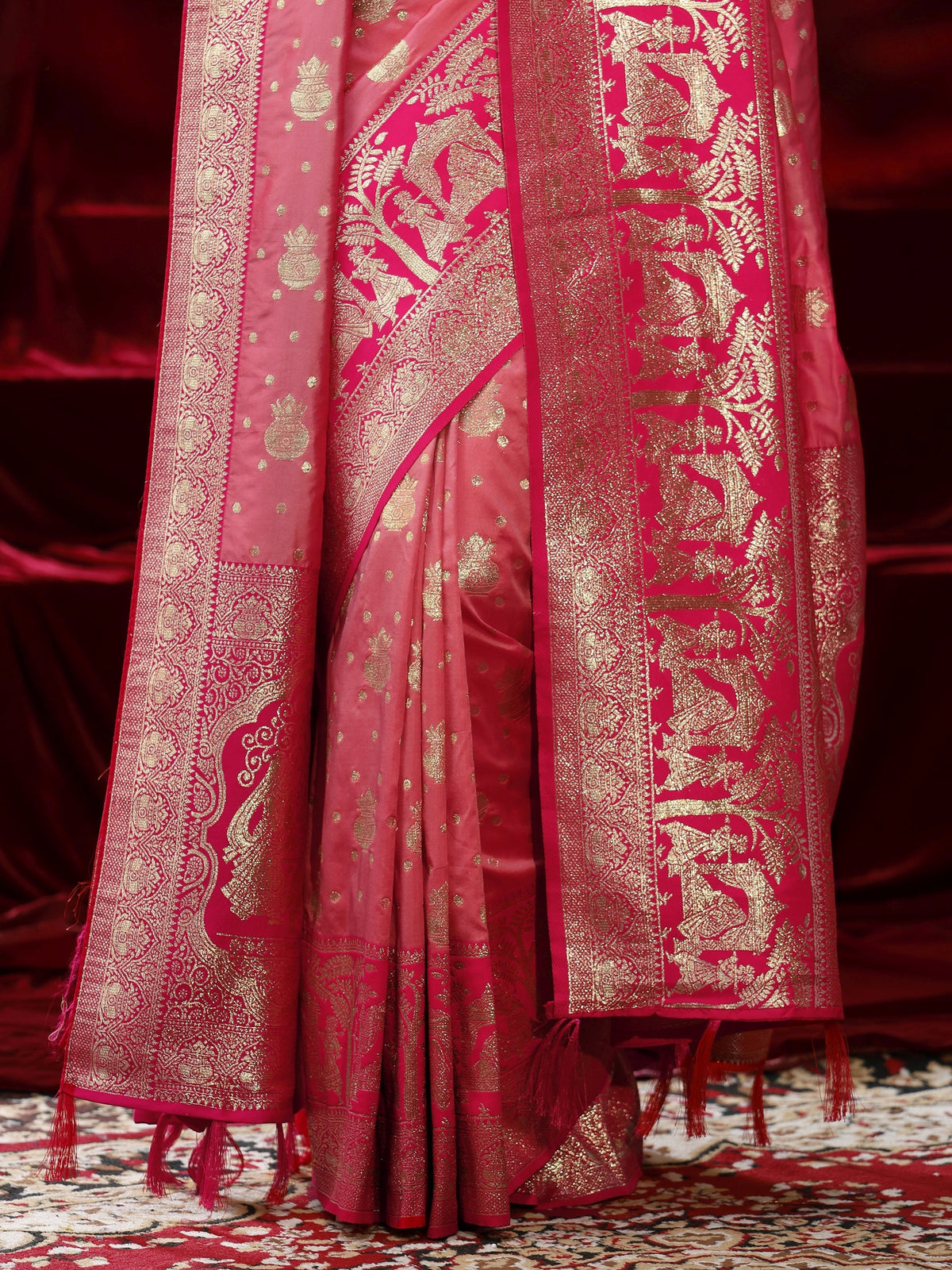 Anouk Peach Ethnic Motif Woven Design Silk blend Saree with dupatta