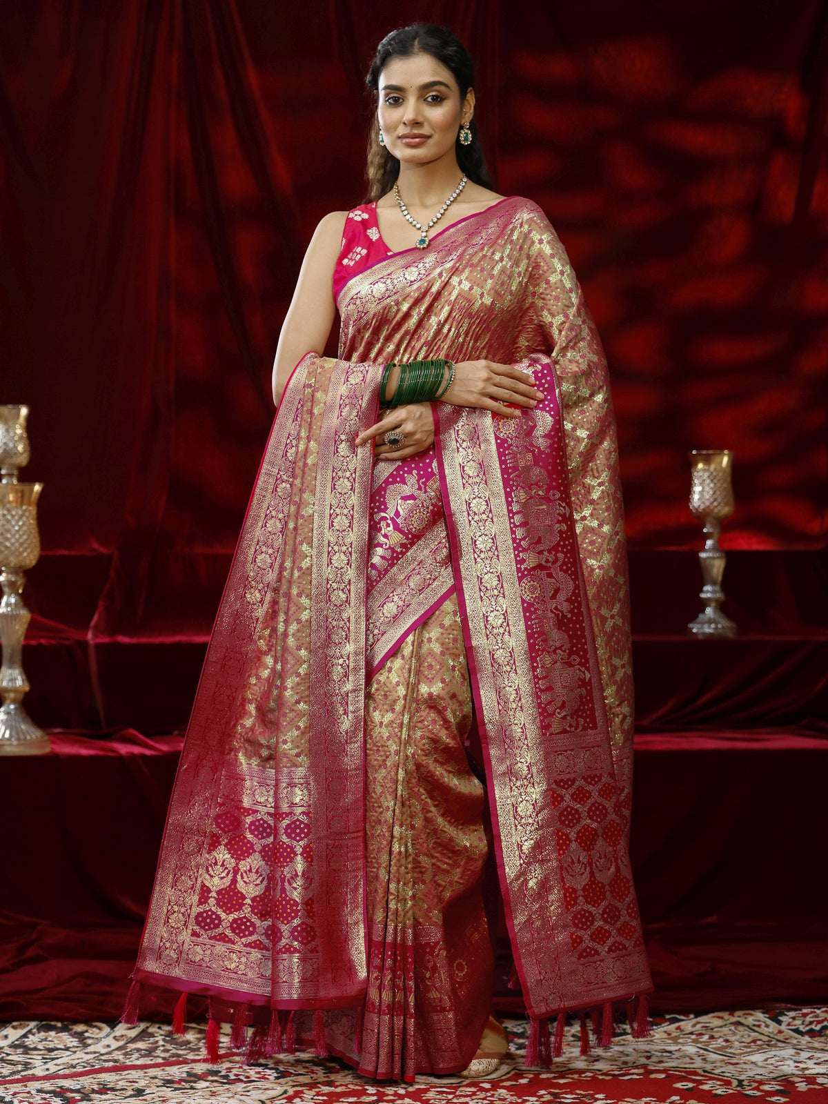 Anouk Mustard Ethnic Motif Woven Design Silk blend Saree with dupatta
